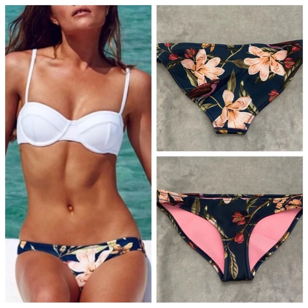 Triangl Delphine navy floral neoprene scuba bikini bottoms 21570